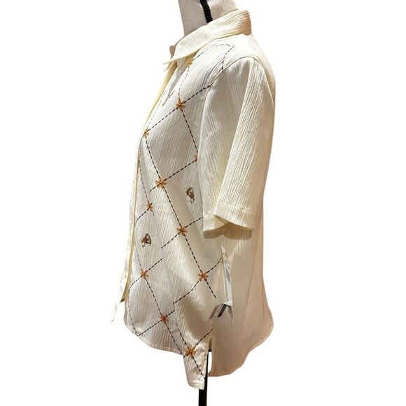 Alfred Dunner Embroidered Button-Up Top Whimsical Monkey Floral Details 10P NWT - Picture 8 of 14